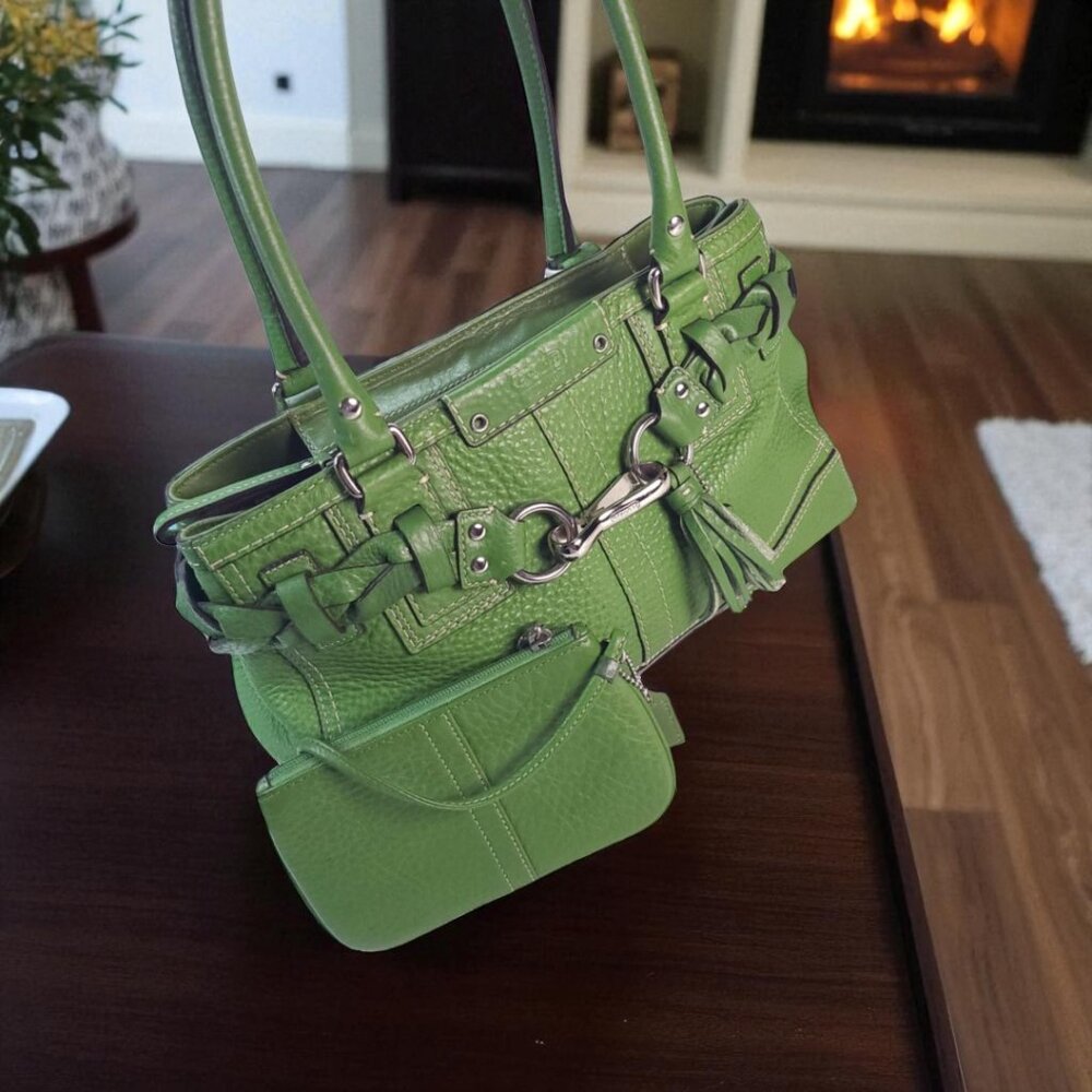 COACH Hampton Pebble Green Leather Satchel & matching wallet - Picture 11 of 11